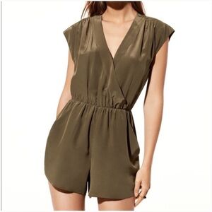 Aritzia Babaton Corbett Silk Romper Olive Green Sz S
